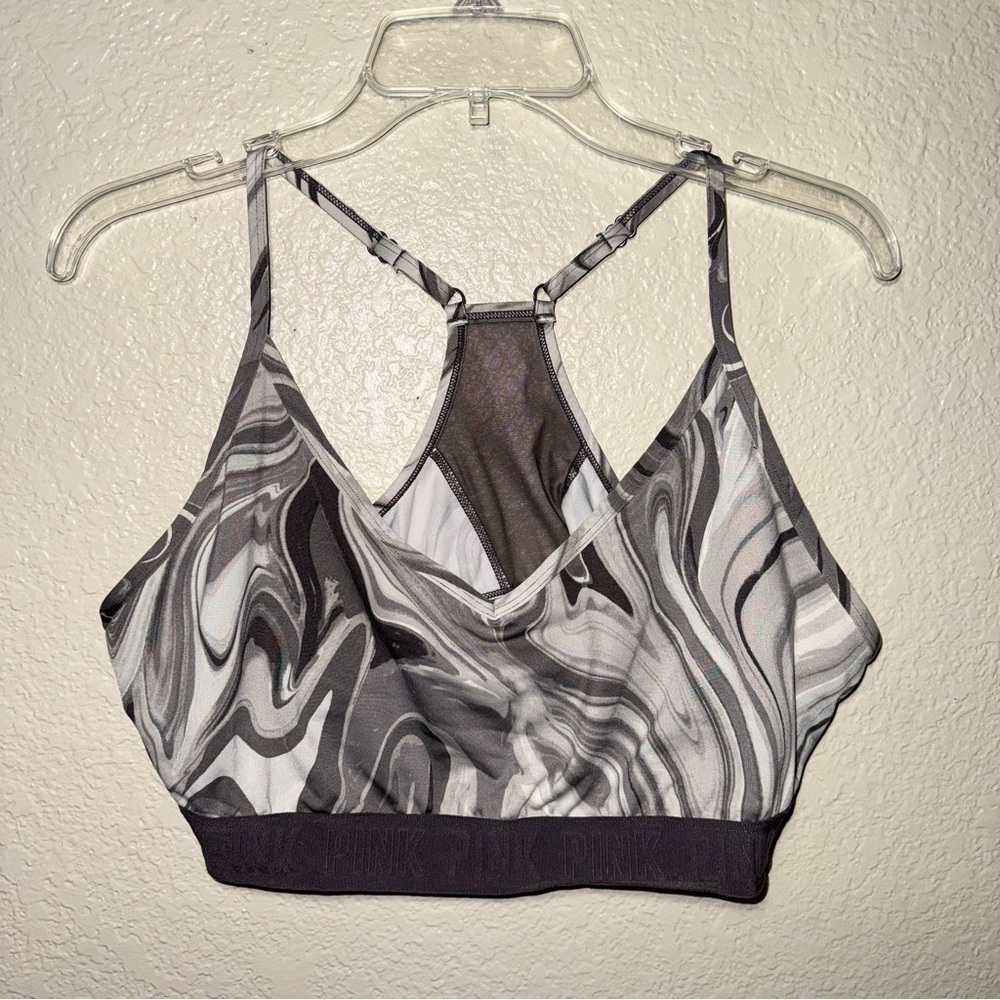 PINK Active Marble Print Bralette XXL Gray Racerback Unpadded Lounge